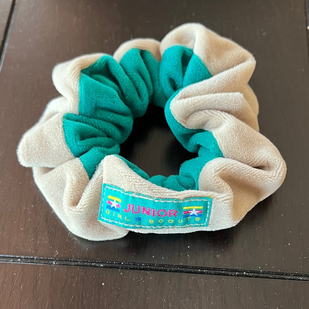 Vintage Girl Scout Junior Teal and Taupe/Tan Scrunchie NWOT
